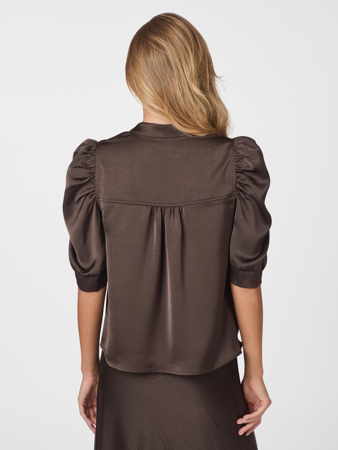 Roella Heavy Sateen bluse - Dark Brown